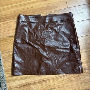 J Crew Brown Pleather Faux Alligator Print Skirt